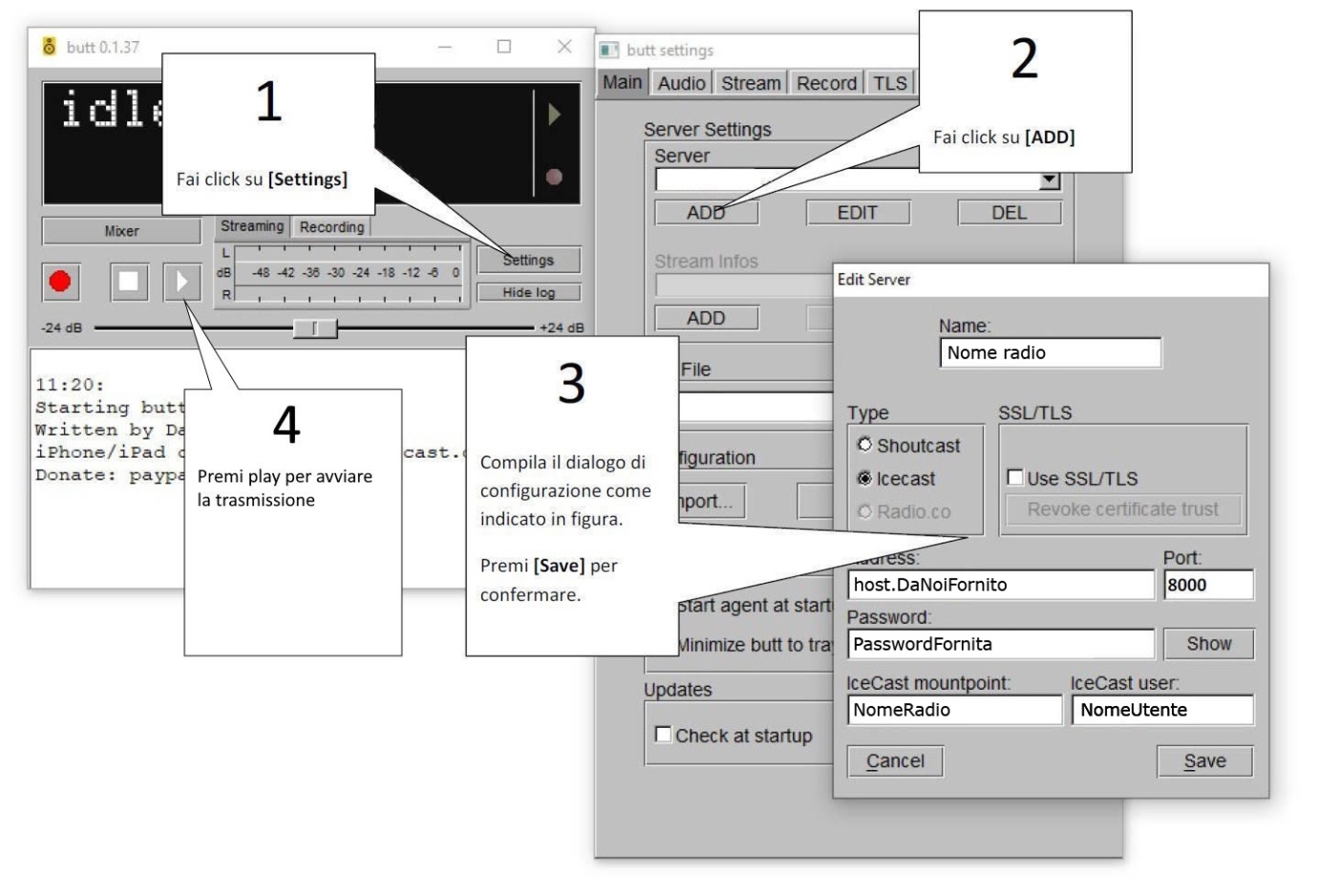 Configurazione Butt passo passo per lo streaming